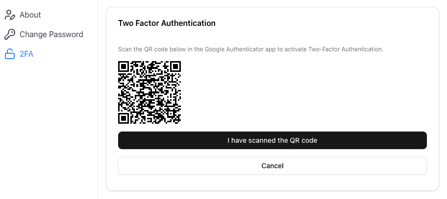 user 2FA QR-code